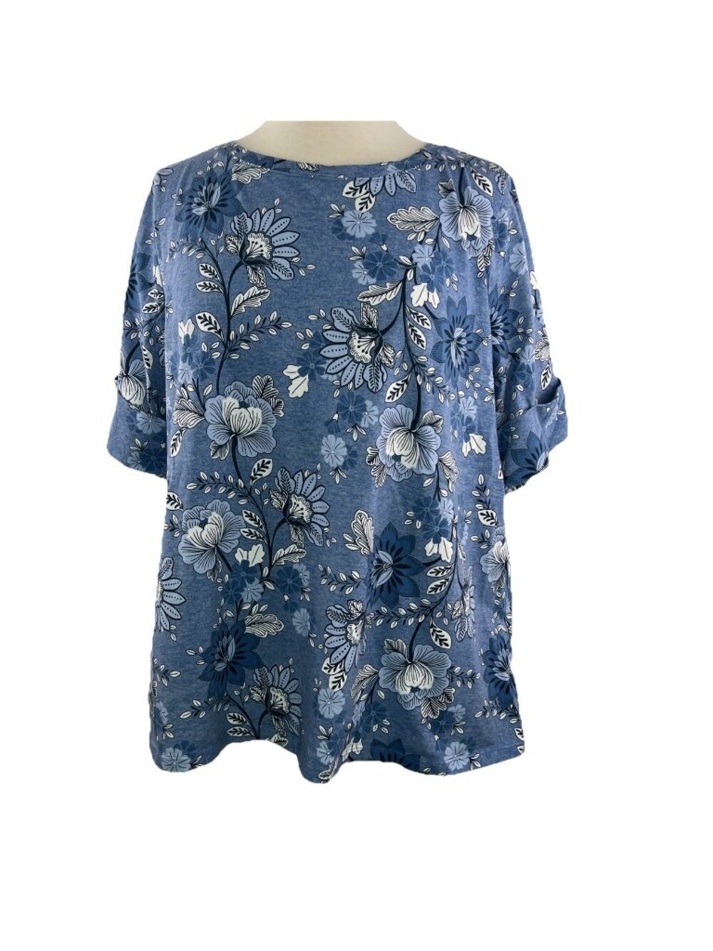 Liz Claiborne Size 1X Blue and White Flowal Blouse Womens Short Sleeves